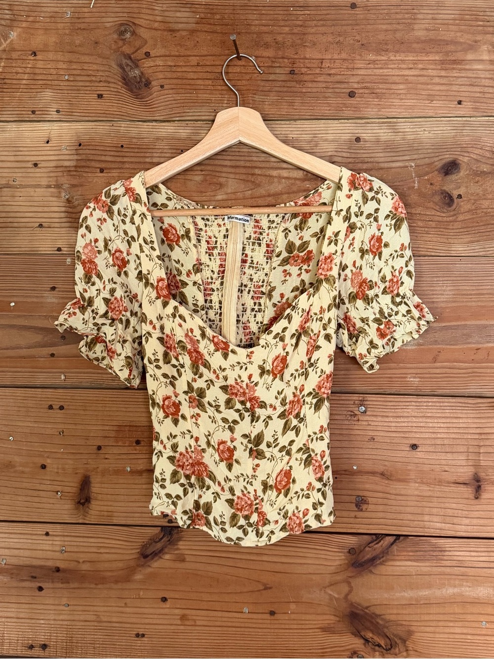 Reformation Cream Floral Corset-style Blouse